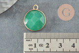 Pendentif rond aventurine naturelle verte laiton doré 20mm, x1 (G1422)