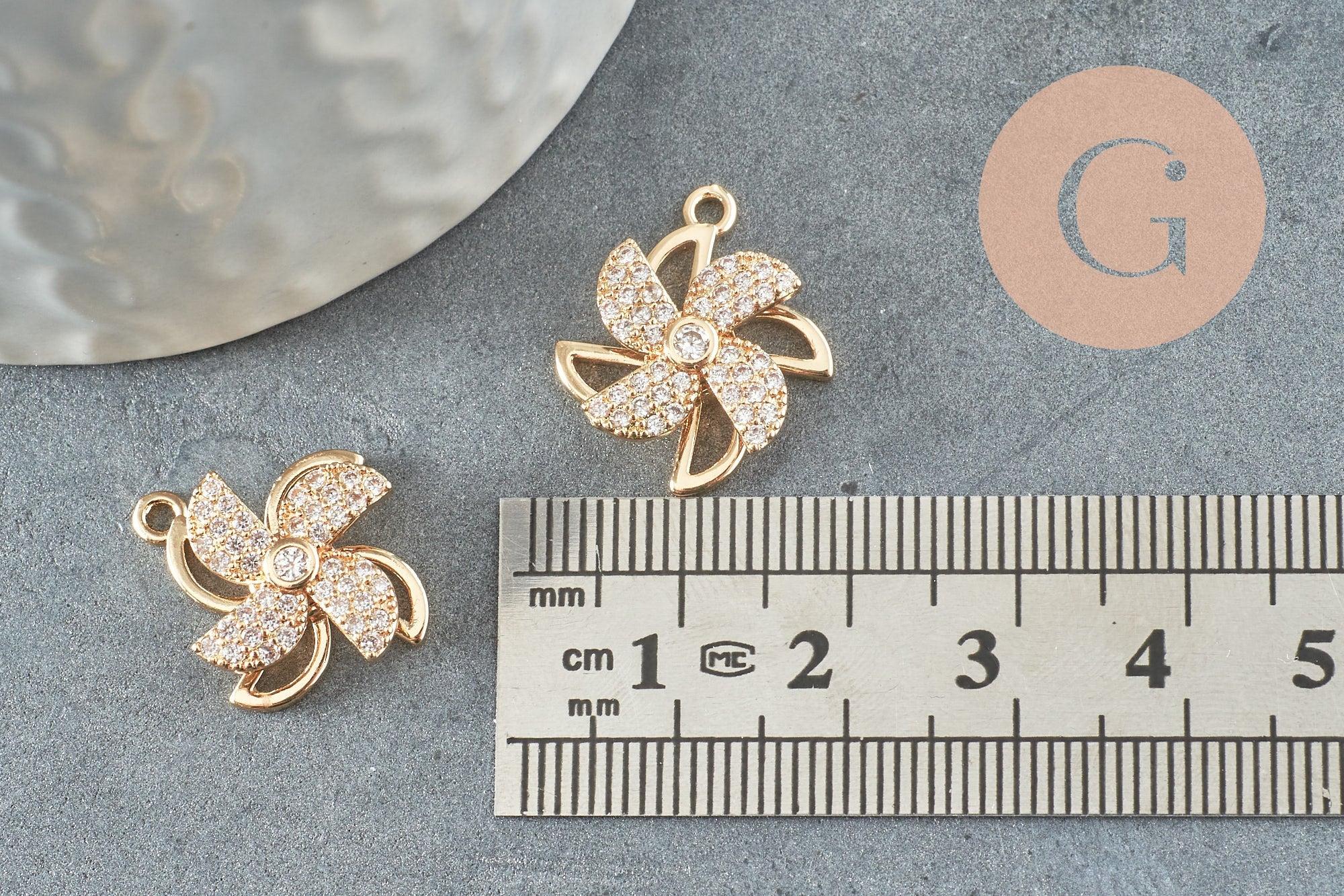 Pendentif rotatif moulin à vent doré cristal zircon 20mm, x1 (G3596)