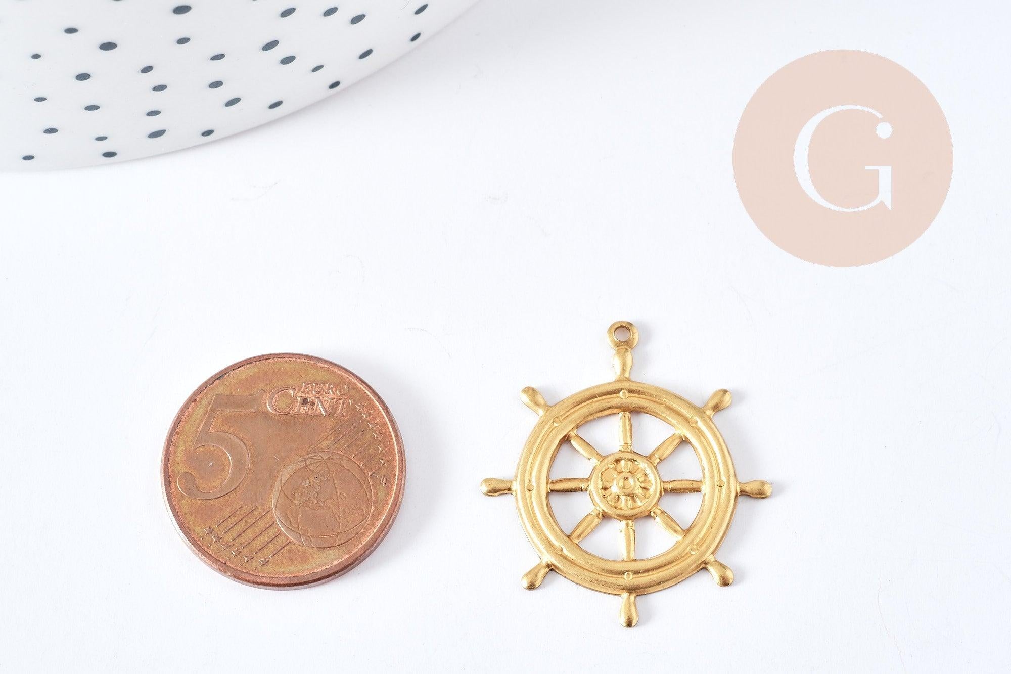 Pendentif roue bateau laiton brut 25mm, x1 (G8203)