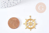 Pendentif roue bateau laiton brut 25mm, x1 (G8203)