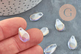 Pendentif verre transparent irisé goutte,pendentif verre, 16mm,x10 (G4145)