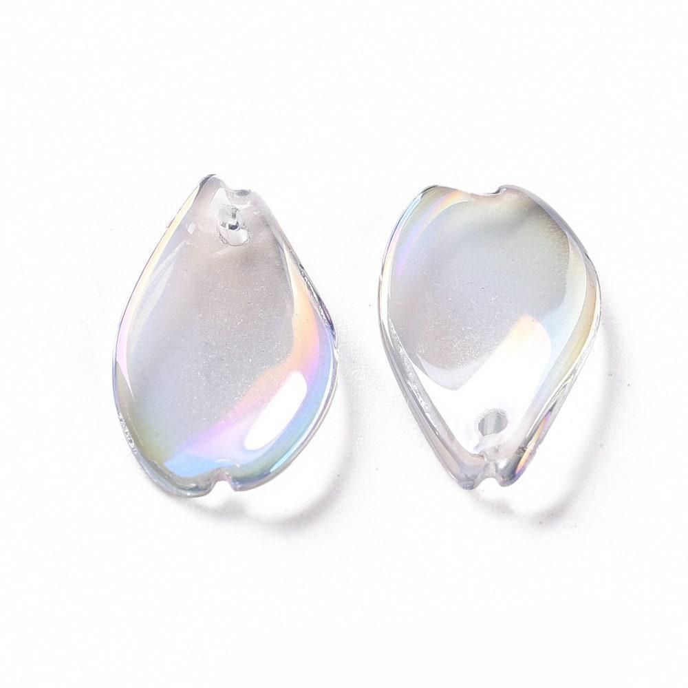 Pendentif verre transparent irisé goutte,pendentif verre, 16mm,x10 (G4145)