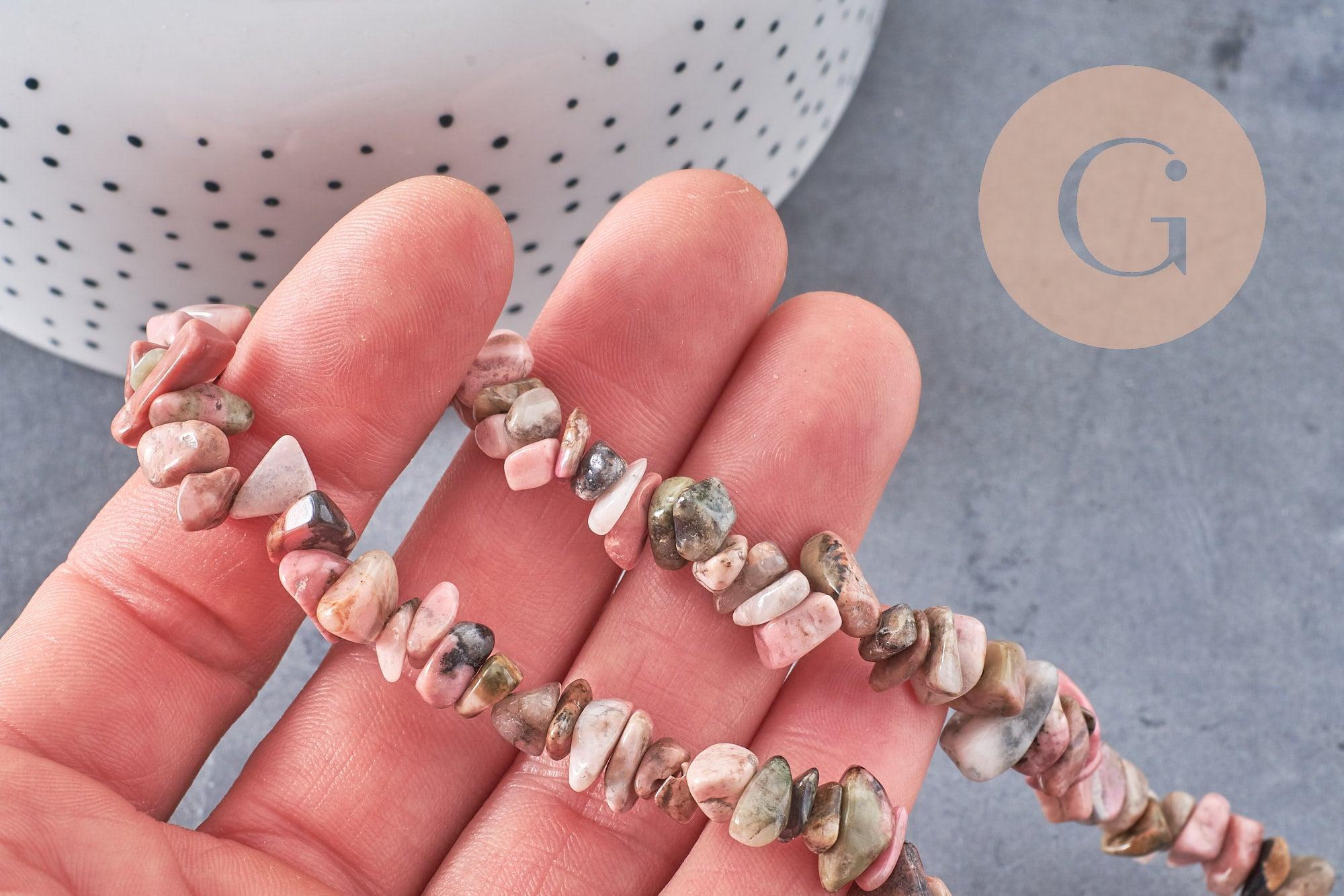Perle chips rhodonite naturelle 2-8mm, x1 fil de 80cm (G3847)