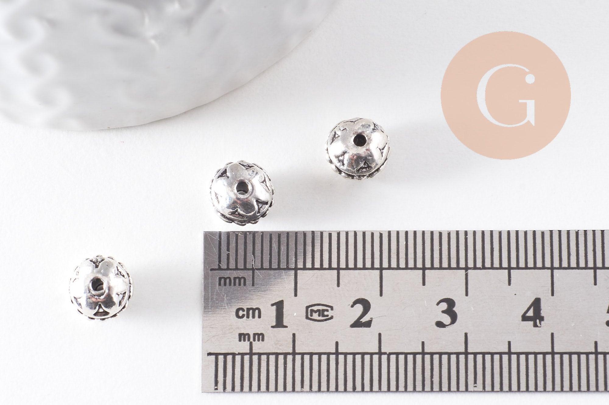 Perle intercalaire zamac argent gravé 8mm, x10 (G1681)