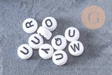 Perle ronde Lettres plastique doré noir blanc argent, x 10 grammes (G1689)