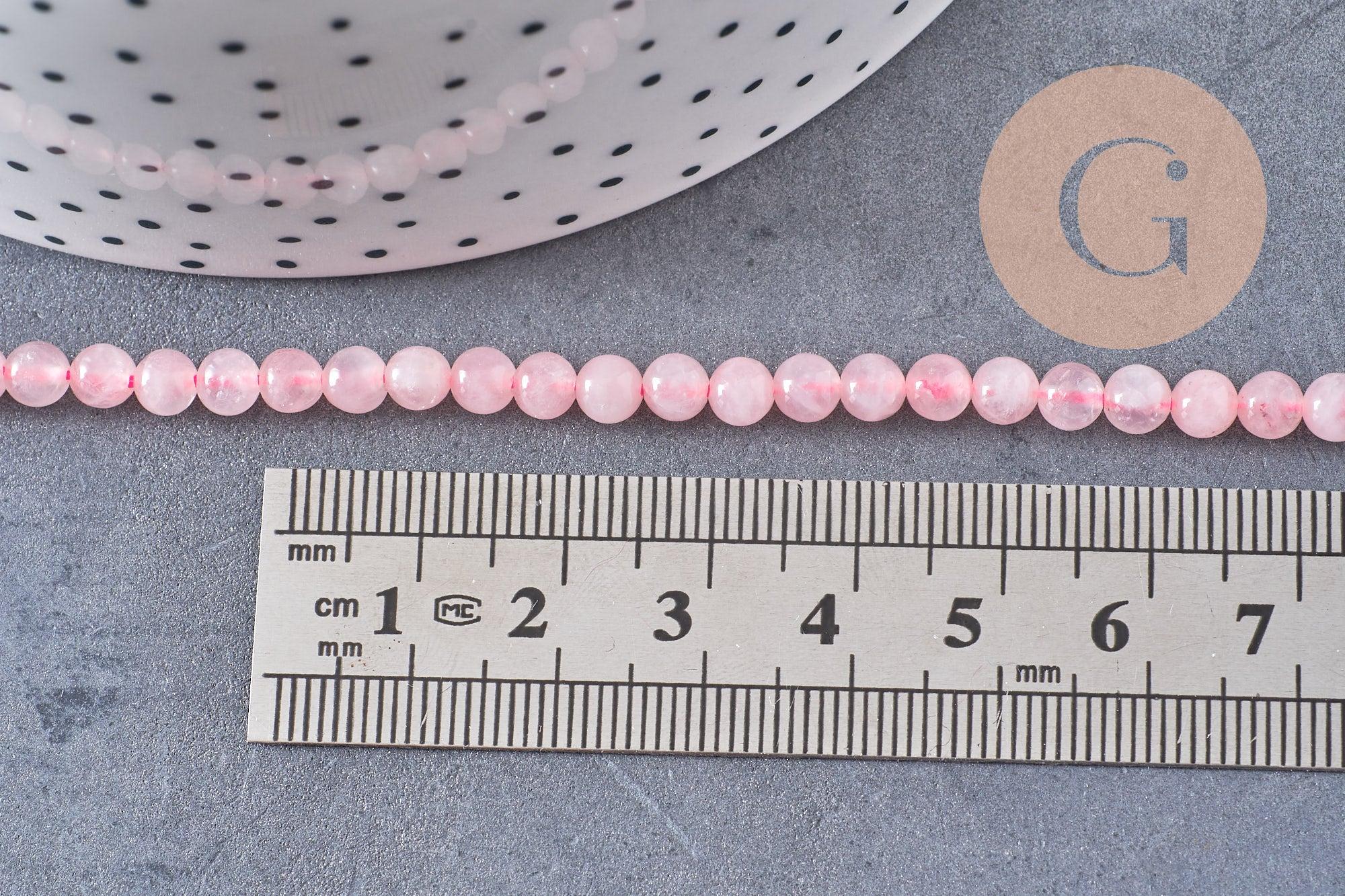 Perle ronde quartz rose, quartz rose naturel, pierre précieuse,4mm,le fil de 39cm, x1 (G2445)
