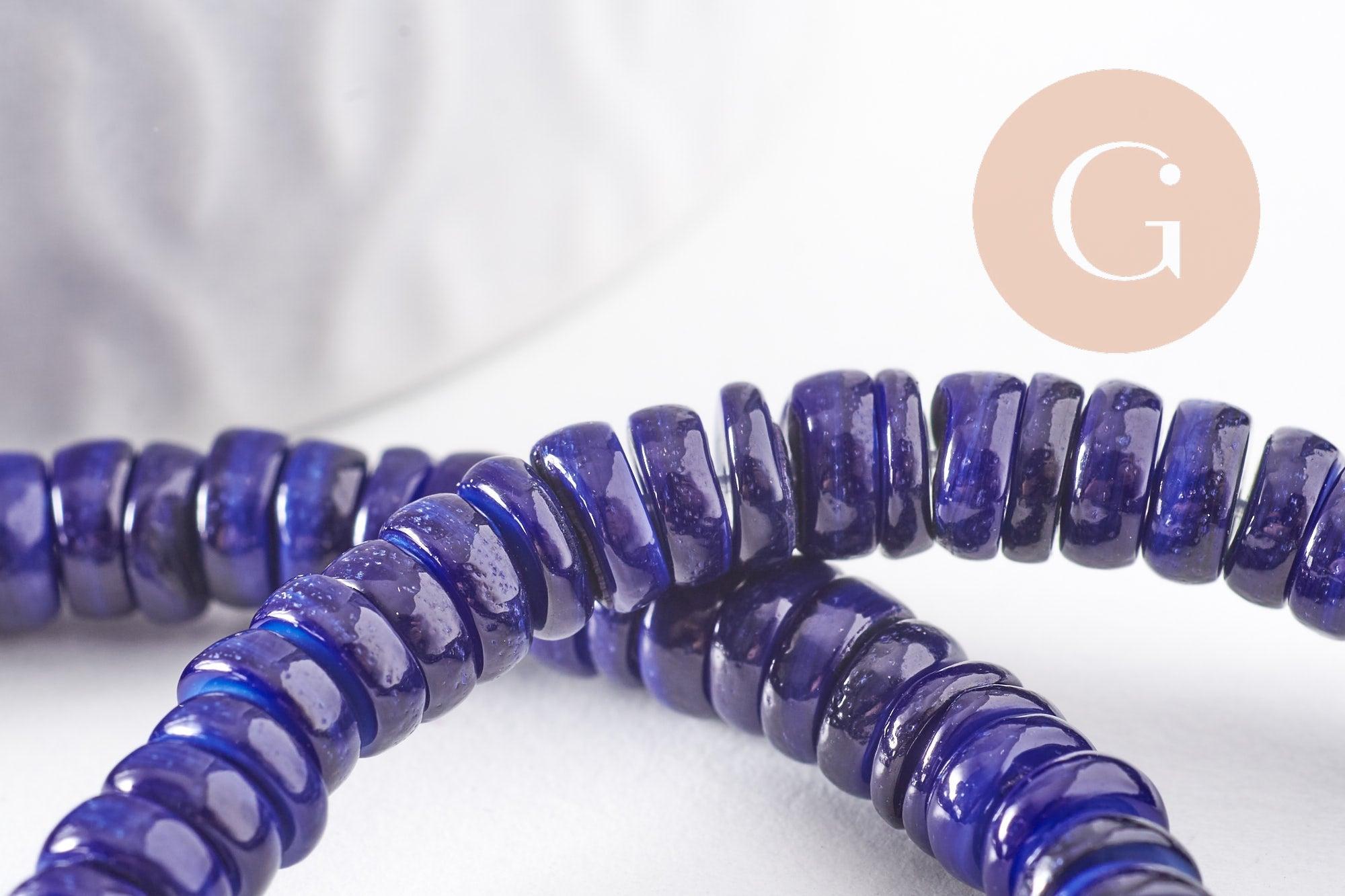 Perles coquillage bleu naturel heishi 5-6mm, x1 fil de 40cm (G3911)