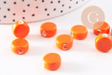 Perles porcelaine orange, perle céramique,perle disque, céramique orange,10mm, x10 (G4729)