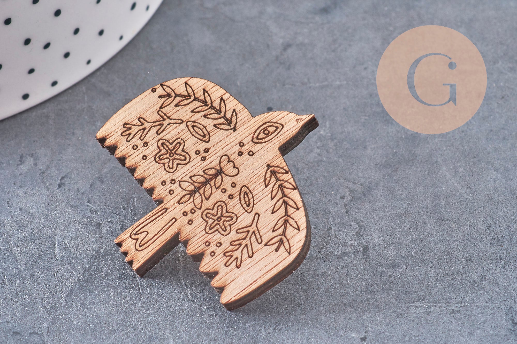 Pin’s Broche oiseau renard ours cœur bois 40mm, x1 (G11007)