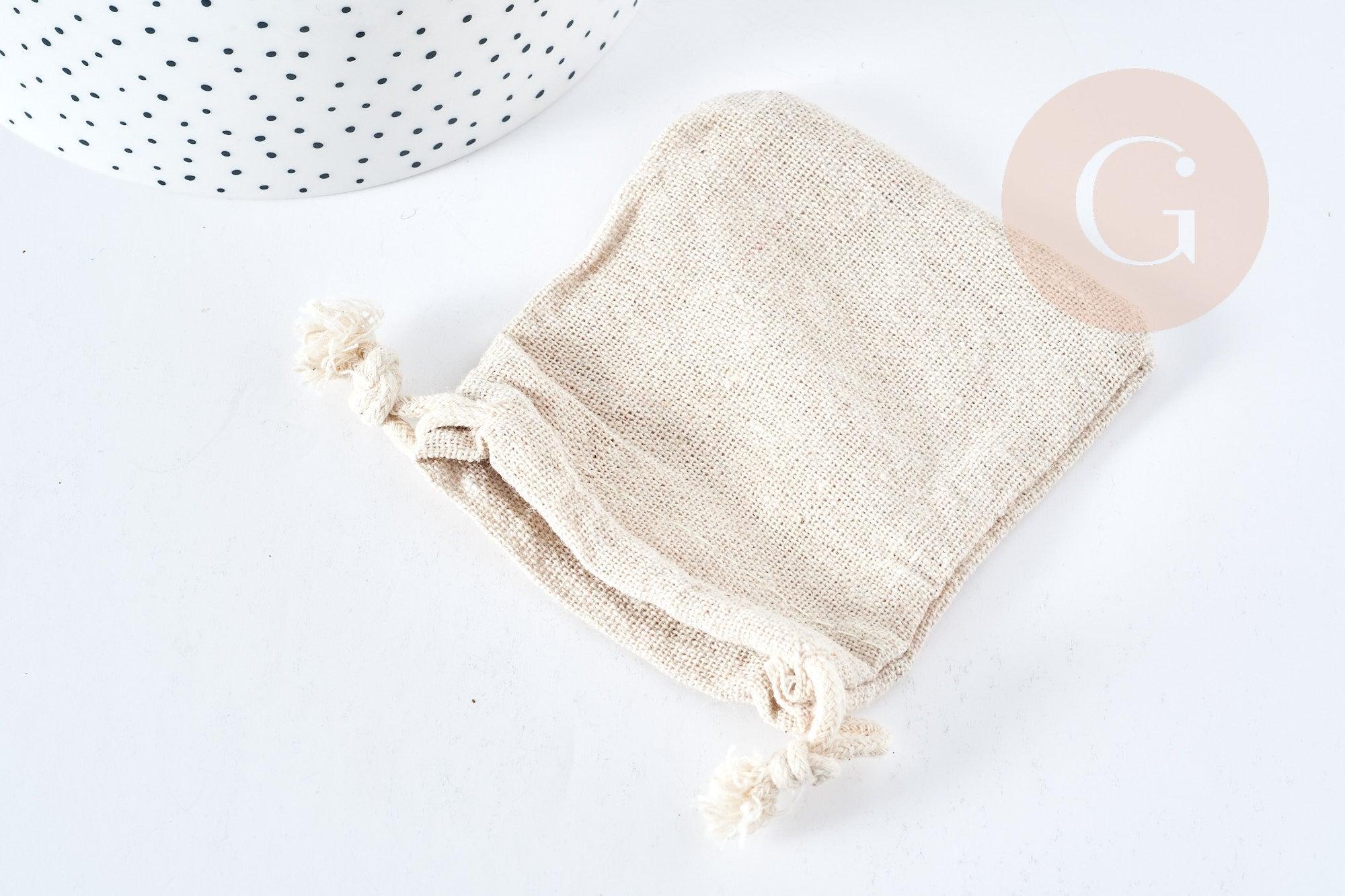 Pochette bijou coton blanc écru 9x7cm, pochette cadeau, emballage bijou, x1 (G8311)