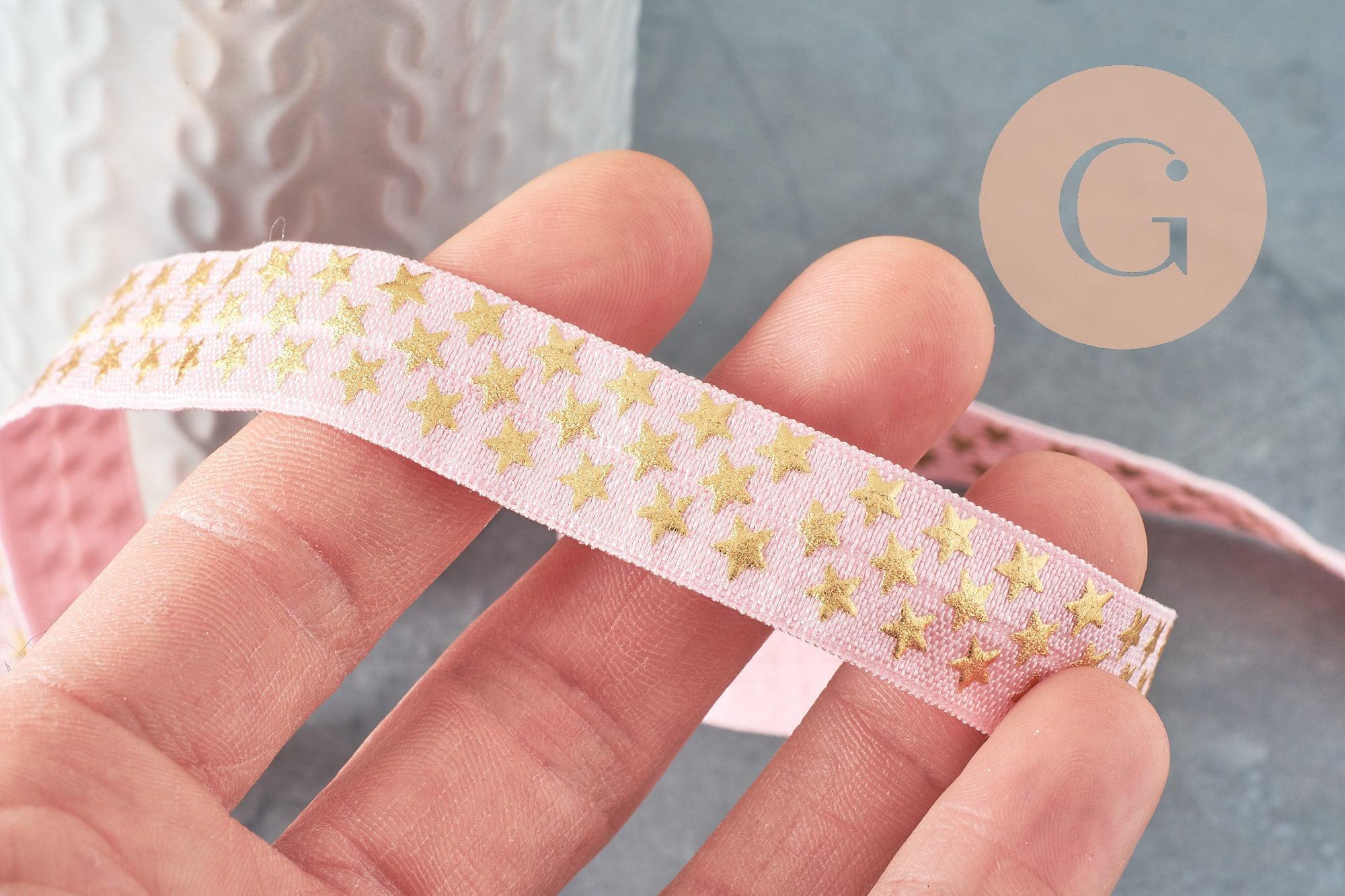 Ruban élastique rose étoile or EFJF, bracelet EVJF,16mm, 1/5/10 Mètres G8240