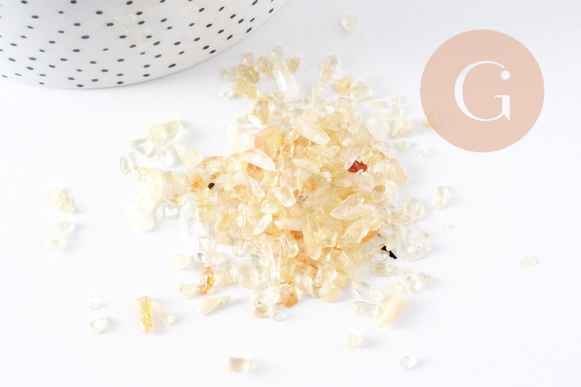 Sable pierre chips citrine jaune naturelle chauffée 3mm non percé, x20gr (G0248)