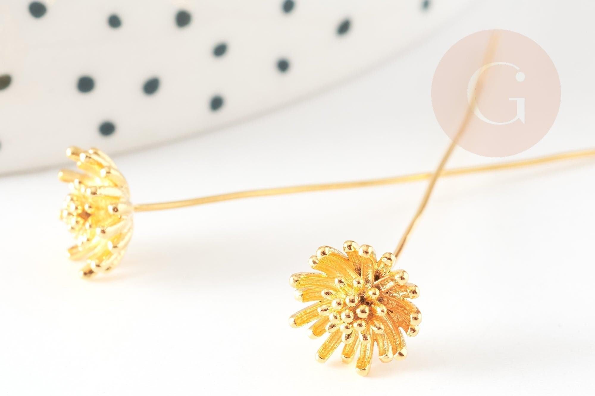 Tige Fleur Marguerite laiton doré 54mm, x1 (G9297)