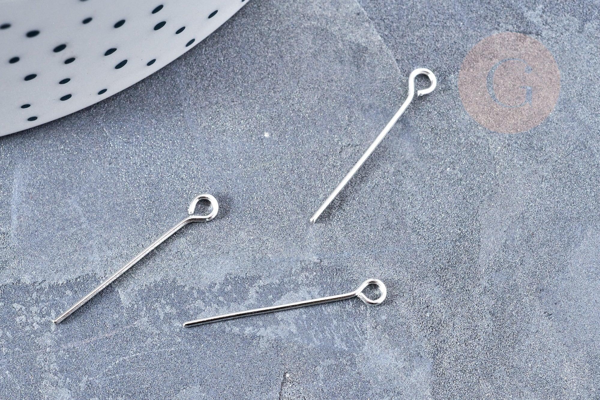 Tiges tête boucle fer argenté 24mm, x10gr (G8299)