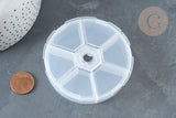 Boite rangement perles en plastique ronde 6 compartiments 7.8cm, x1 (G7213)