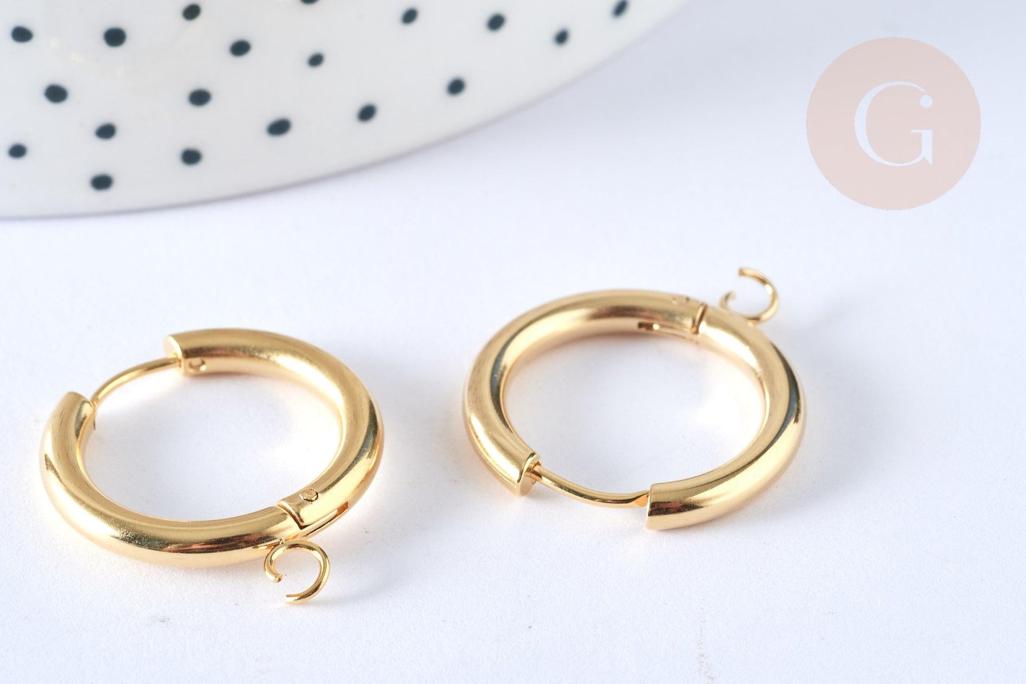 Boucles créole avec anneau dormeuse acier inoxydable doré 25mm, la paire (G7313)