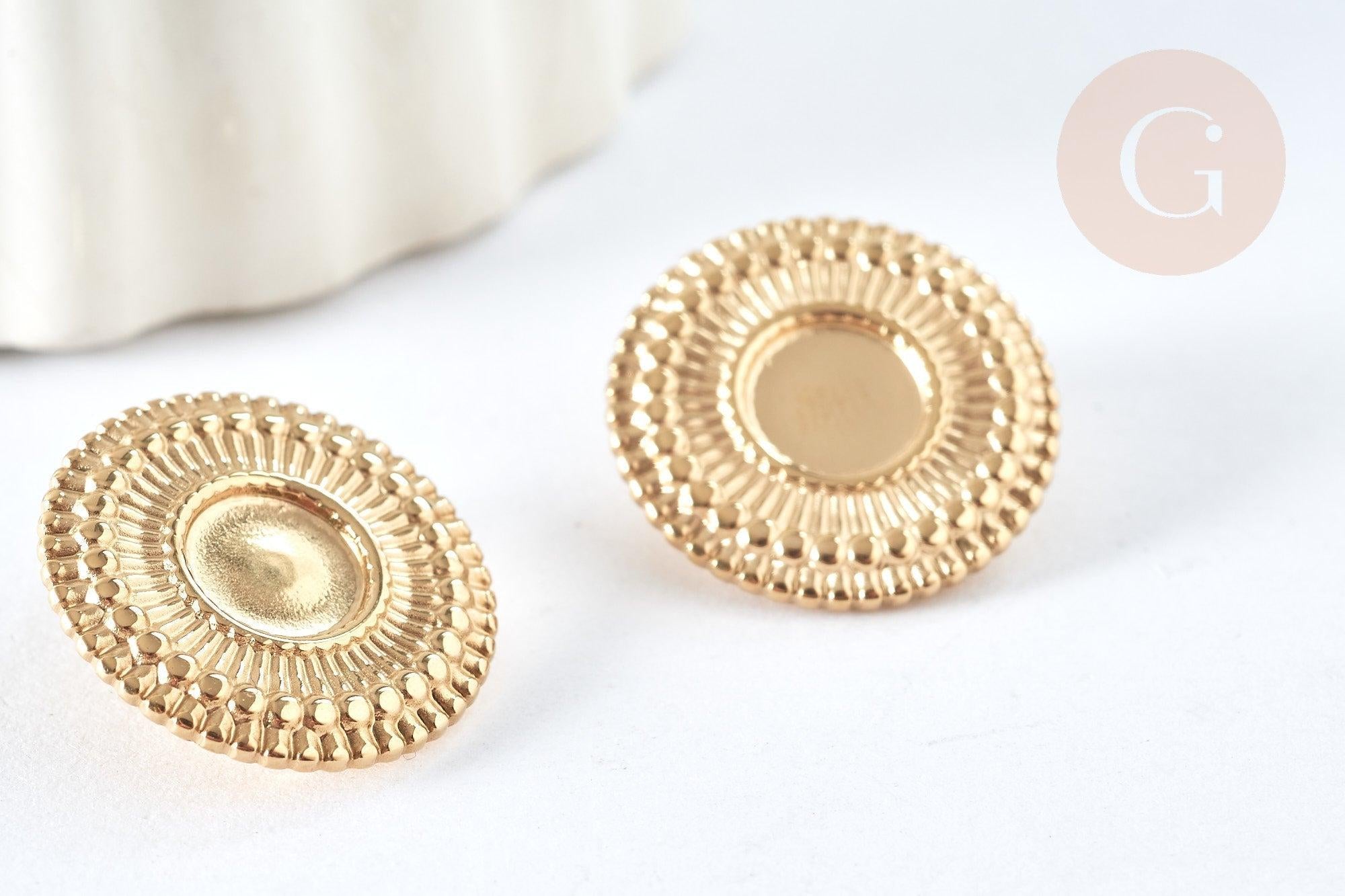 Boucles d'oreilles à clip acier 304 inoxydable doré cabochon rond 18mm, la paire (G7459)