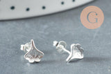 Boucles puce feuille de Gingko chat noeud fine argent massif 925 7mm, x1 paire (G9250)