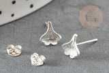 Boucles puce feuille de Gingko chat noeud fine argent massif 925 7mm, x1 paire (G9250)