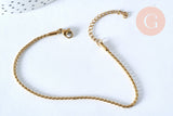 Bracelet acier 304 inoxydable doré 14k chaine torsadée 1.5-2mm/19.5cm, x1 (G5358)