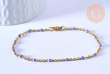 Bracelet ou collier acier doré 14k résine lilas 1.5mm-20.5cm, x1 (G3598)