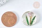 Cabochon Rond résine fleurs séchées et nacre 20mm, x1 (G7443)