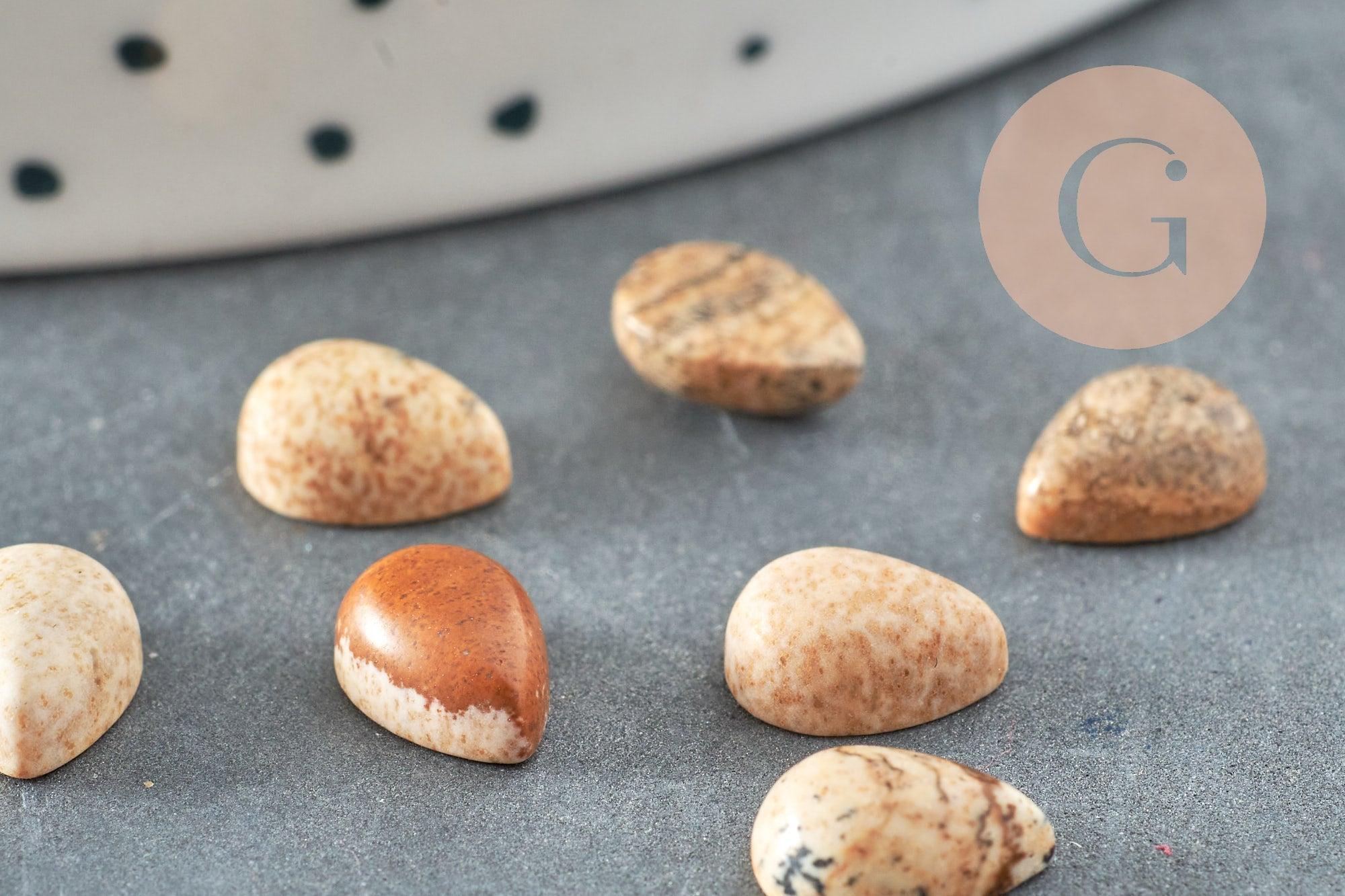 Cabochon goutte jaspe paysage naturel 8x6mm, x1 (G2260)