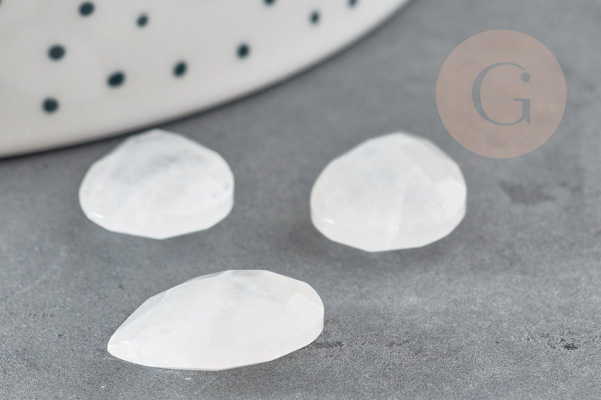 Cabochon goutte quartz facetté 18mm, cabochon goutte,cabochon cristal de roche,quartz naturel, x1 G5398