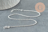 Chaine de cheville maille fantaisie très fine argent 925 massif 24cm, x1 (G9430)