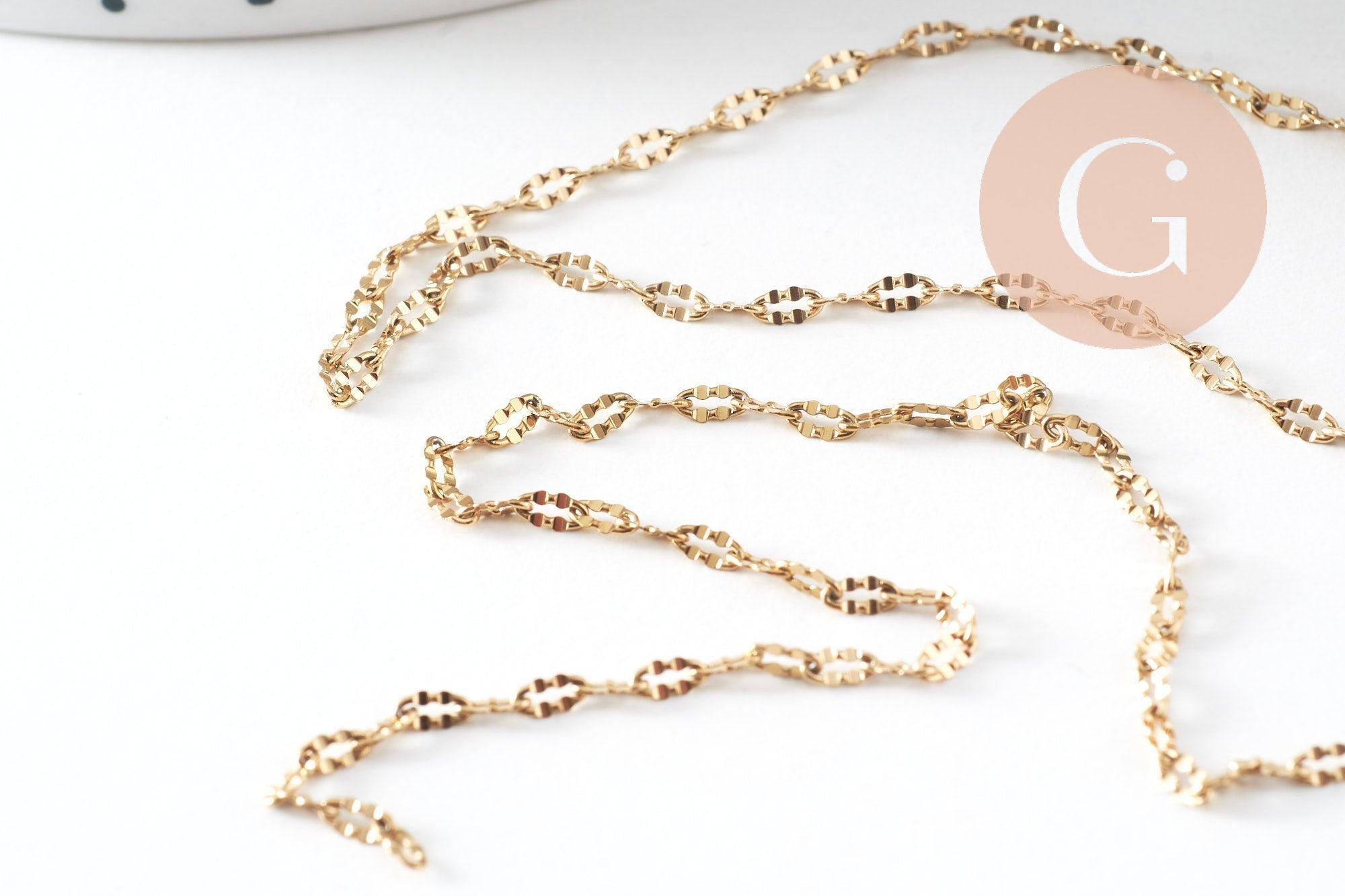 Chaine fantaisie texturée acier 304 inoxydable doré IP 4.5mm, x1 mètre (G0490)
