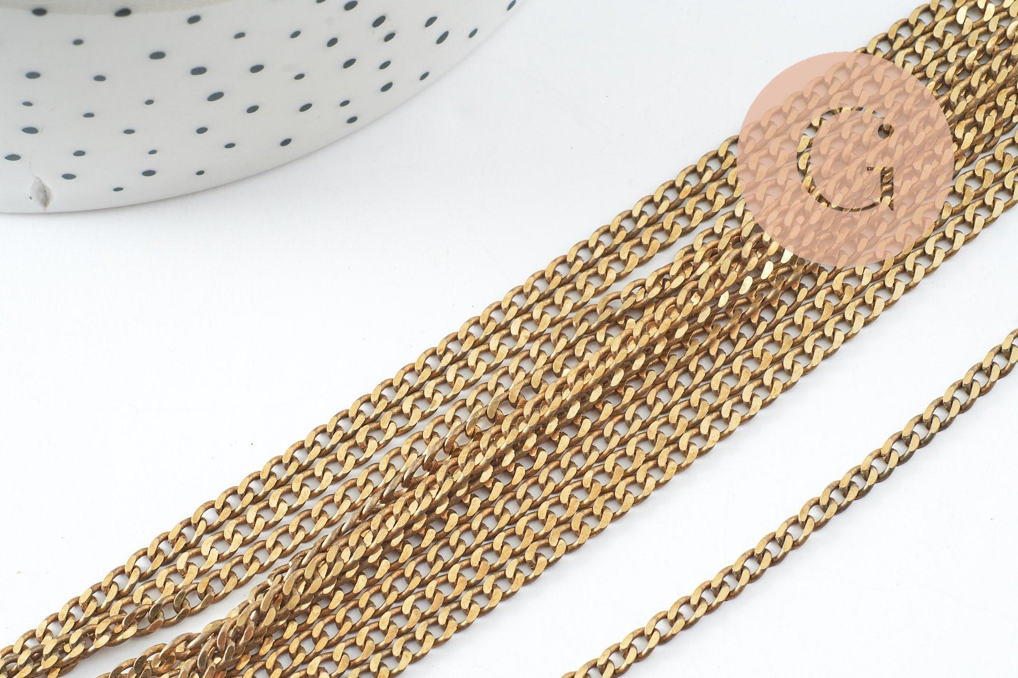 Chaine maille plate laiton brut 4mm, chaine création bijoux, x1 metre (G9740)