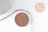 Chaine rectangle acier 304 inoxydable platine 4mm, x1 mètre (G10526)