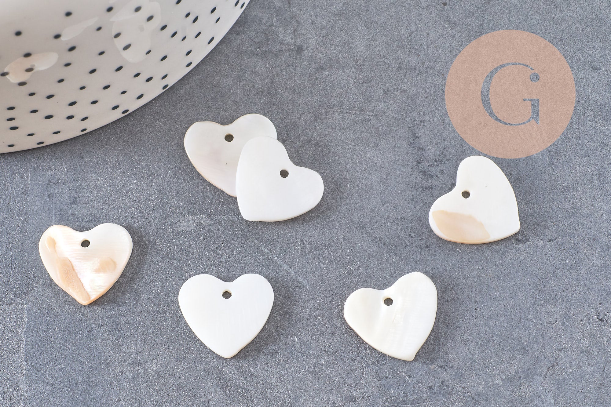 Charm coeur nacre blanche naturelle 19mm, x5 (G1069)