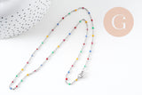 Collier Chaine avec fermoir acier inoxydable platine résine multicolore 2mm-45cm,chaine collier, x1 (G1412)