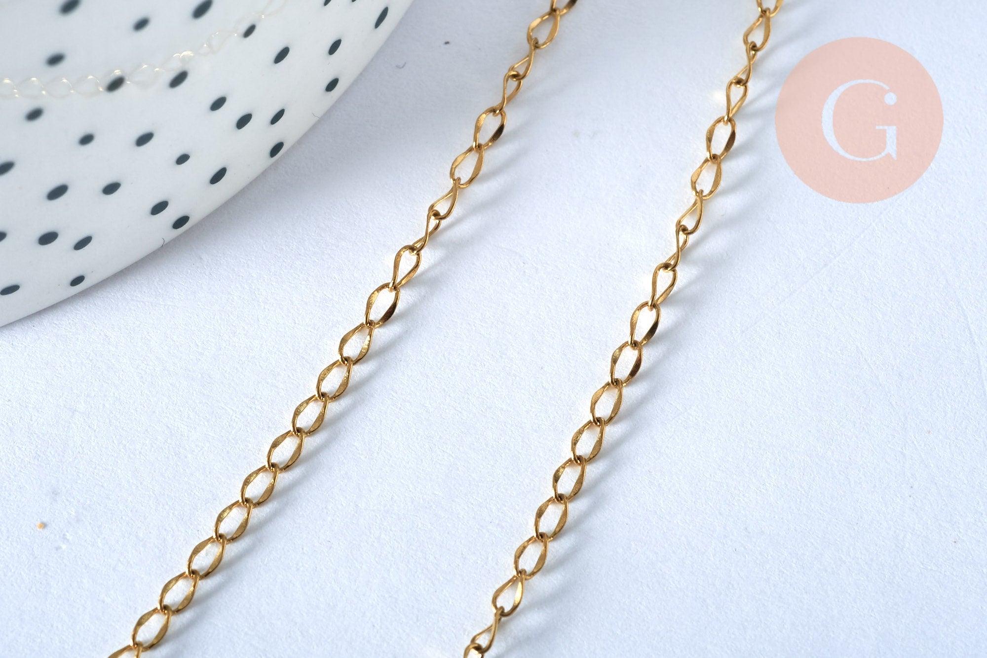 Collier Chaine complète acier dorée 14k,chaine collier,sans nickel,chaine fantaisie,2.4mm,41cm, x1 (G6806)