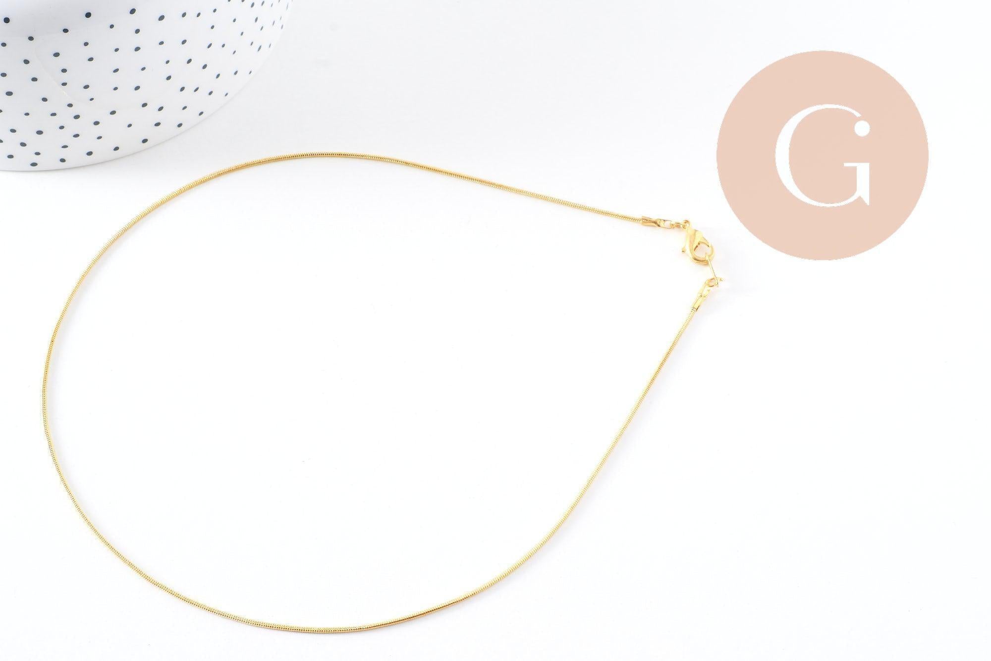 Collier Chaine fine laiton doré serpent,chaine qualité, création bijoux, chaine complète,chaine dorée,1.5 mm, 43cm, x1 (G10114)