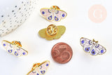 Broche pins papillon mystique doré émail rose 27.5mm, x1 (G5544)