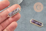 EP-Pendentif Connecteur rectangle améthyste naturelle laiton doré 34mm,x1 G3935