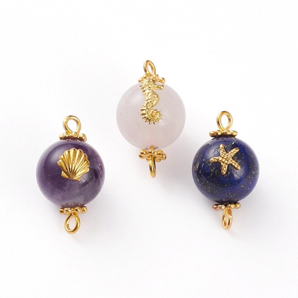 EP Pendentif ovale améthyste quartz rose lapis zamac doré 18mm,x 3 G6265