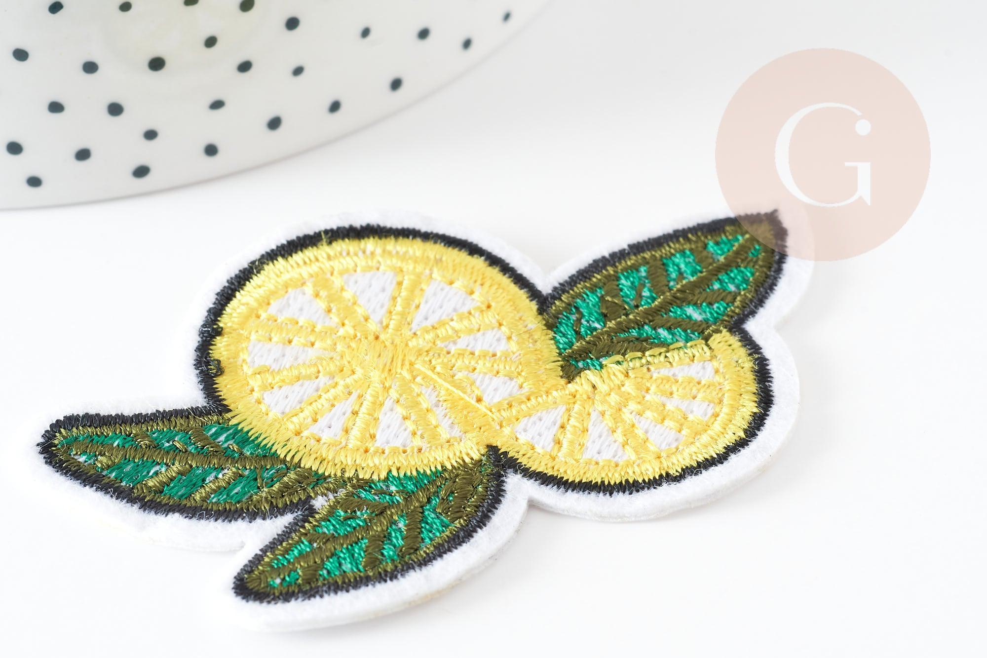 Ecusson brodé à repasser citron jaune doré customisation vêtement, écusson thermocollant fruit, x2 G5080