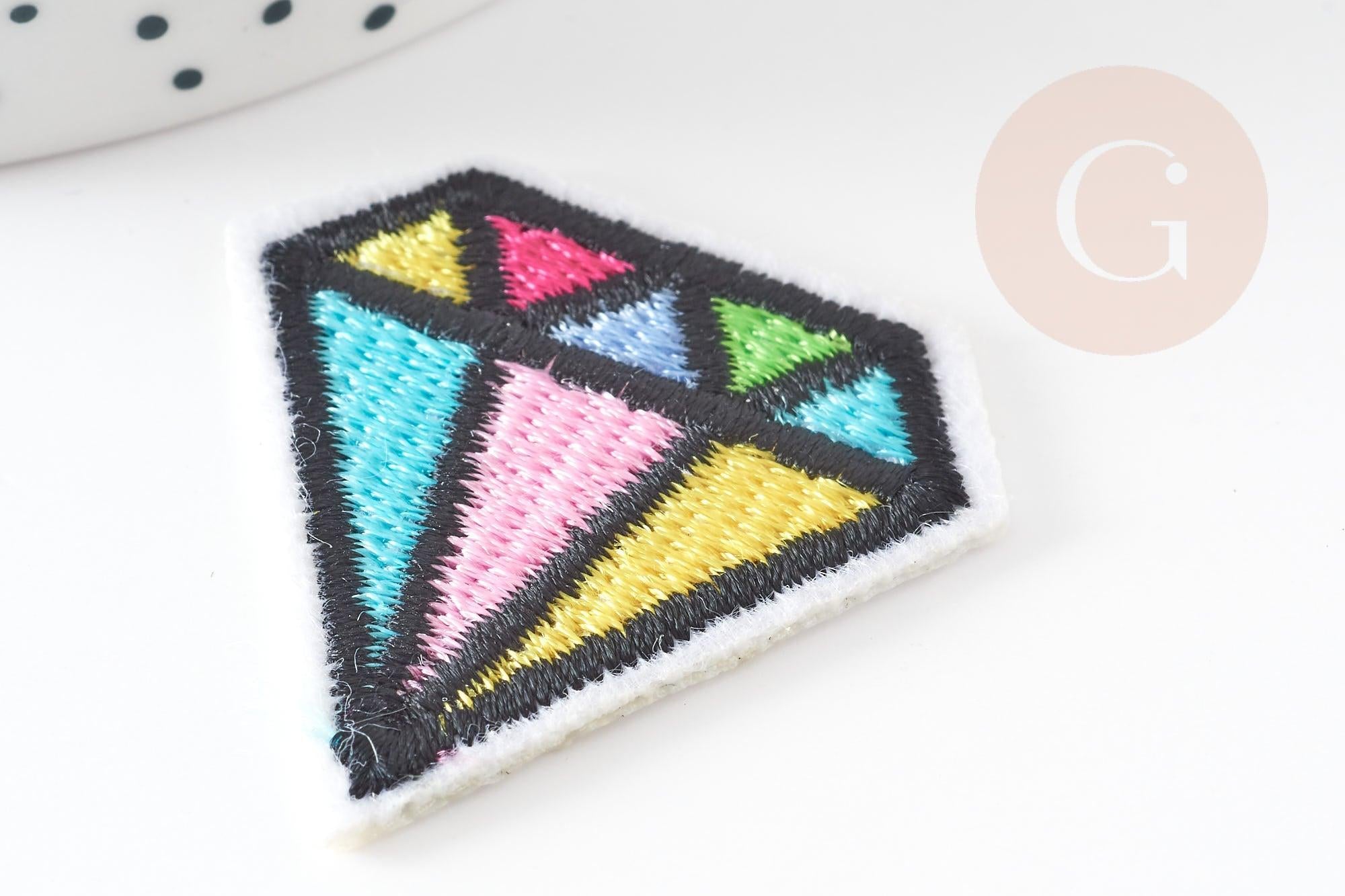 Ecusson brodé à repasser diamant multicolore customisation vêtement, écusson thermocollant,patch écusson brodé,39mm, x2 G5079