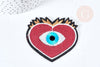 Ecusson coeur rouge brodé à repasser thermocollant 64mm, x1 (G8428)