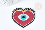 Ecusson coeur rouge brodé à repasser thermocollant 64mm, x1 (G8428)