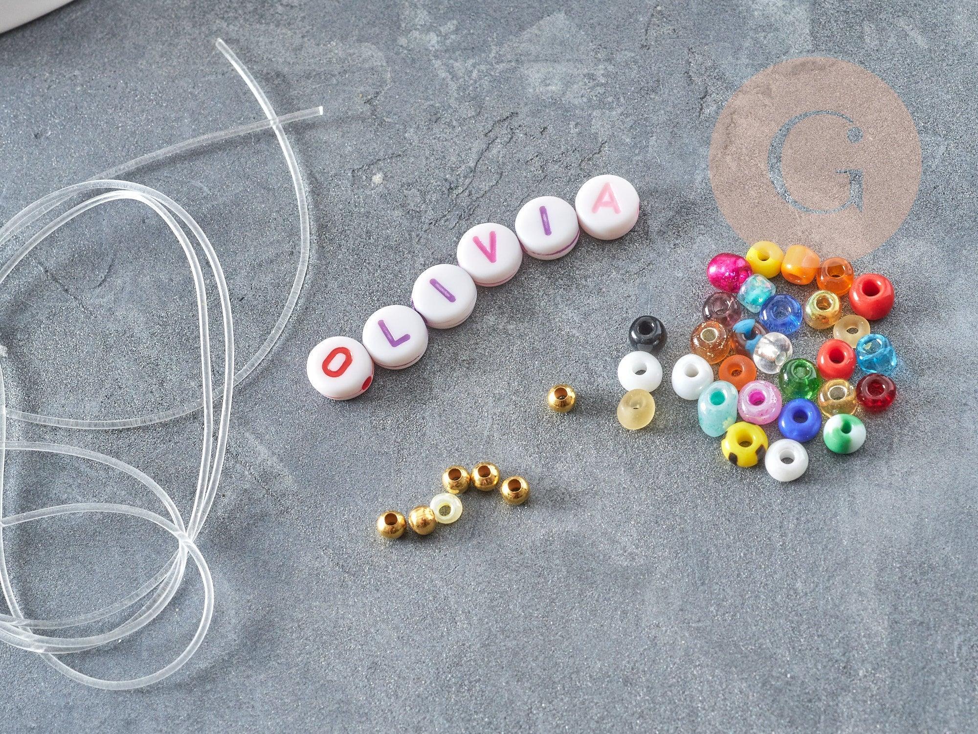 Kit Bracelet d'amitié prénom personnalisé doré + multicolore, Coffrets et kits création de bijoux fantaisie DIY, pochette 1 bracelet (G9023)
