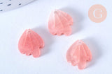 Pendentif acétate feuille rose paillettes, perles plastique,connecteur feuille plastique 15mm x10 (G4015)