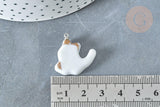 Pendentif chat porcelaine blanc doré laiton platine 24mm, pendentif pour fabrication bijoux, x1 (G8062)