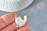 Pendentif chat porcelaine blanc doré laiton platine 24mm, pendentif pour fabrication bijoux, x1 (G8062)