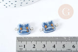 Pendentif connecteur tête de chat porcelaine bleu doré laiton platine 20mm, pendentif pour fabrication bijoux, x1 (G8496)