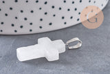 Pendentif croix cristal de roche acier inoxydable 29mm,pendentif pierre, support argent, création bijoux,quartz naturel, x1 (G5842)