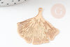 Pendentif estampe filigrane feuille gingko laiton doré 30x33mm, Pendentif très fin et léger, x2 (G4440)